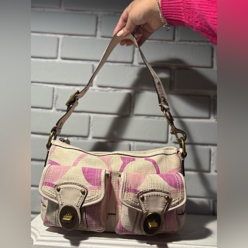 Coach Legacy Optic Print Shoulder Bag Pink White Y2K